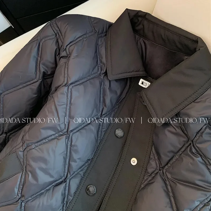 Black Diamond Polo Collar Cotton-Padded Jacket Women's New Short Design Autumn Winter 2024 Cotton Coat Fashion Puffer Coats