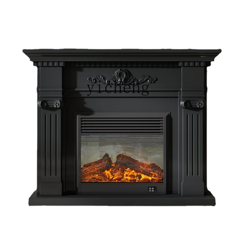 

XL Black Electronic Heating Fireplace Minimalist Curio Cabinet Simulation Flame Modern Minimalist