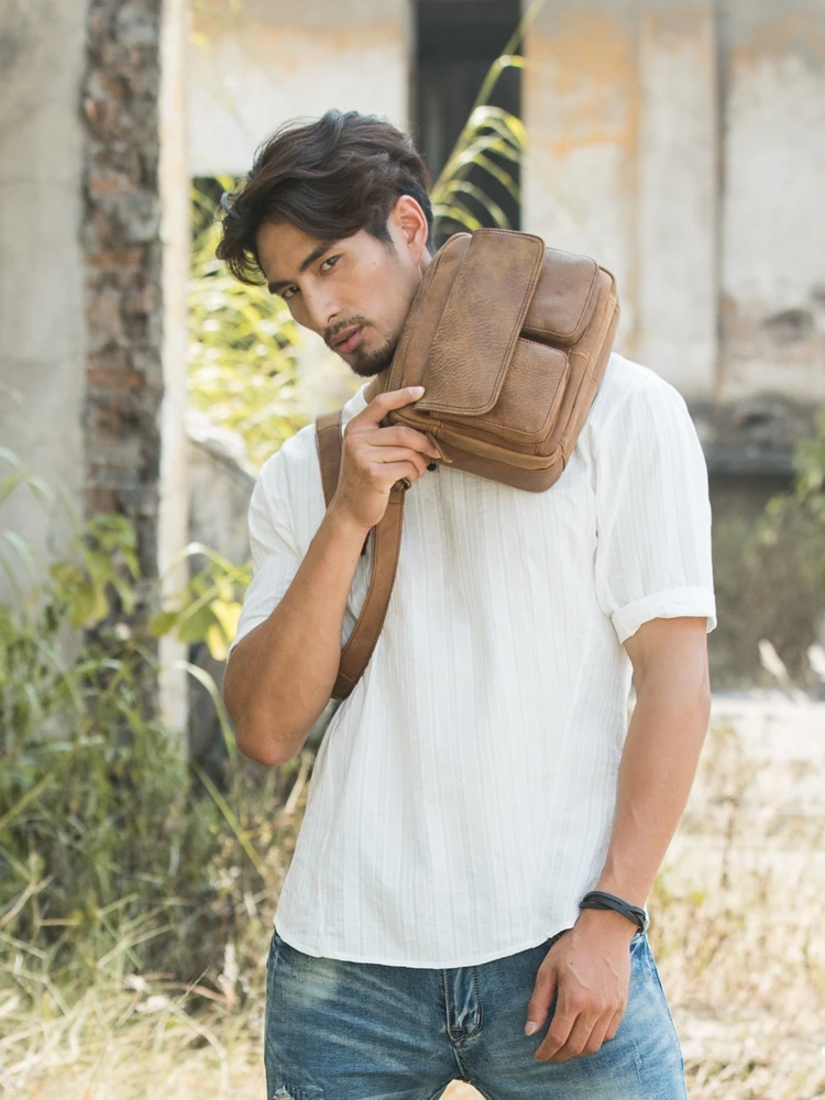 Bolso de mensajero de cuero Retro para hombre, bandolera pequeña de hombro, paquete Simple Original hecho a mano, cuero esmerilado Vintage suave