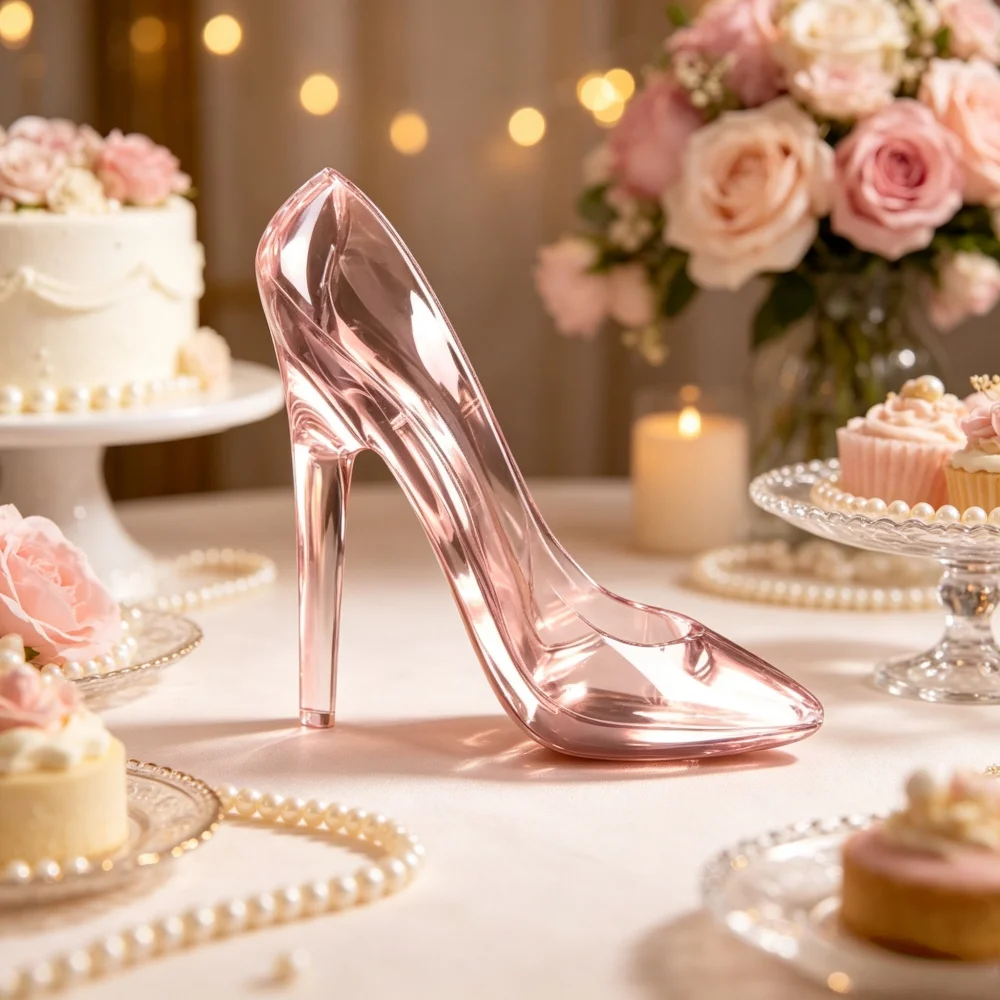 1Pcs Acrylic Crystal High Heel Shoe Ornament Not Wearable, Cinderella Glass Slipper Statue, Princess Wedding Home Tabletop Decor