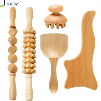 כלי עיסוי עץ לטיפול בסילוליט אנטי, מסילת עיסוי עץ, כוס גואה שה, ערכת טיפול במדרותרפיה לניקוי לימפה ג'קליז