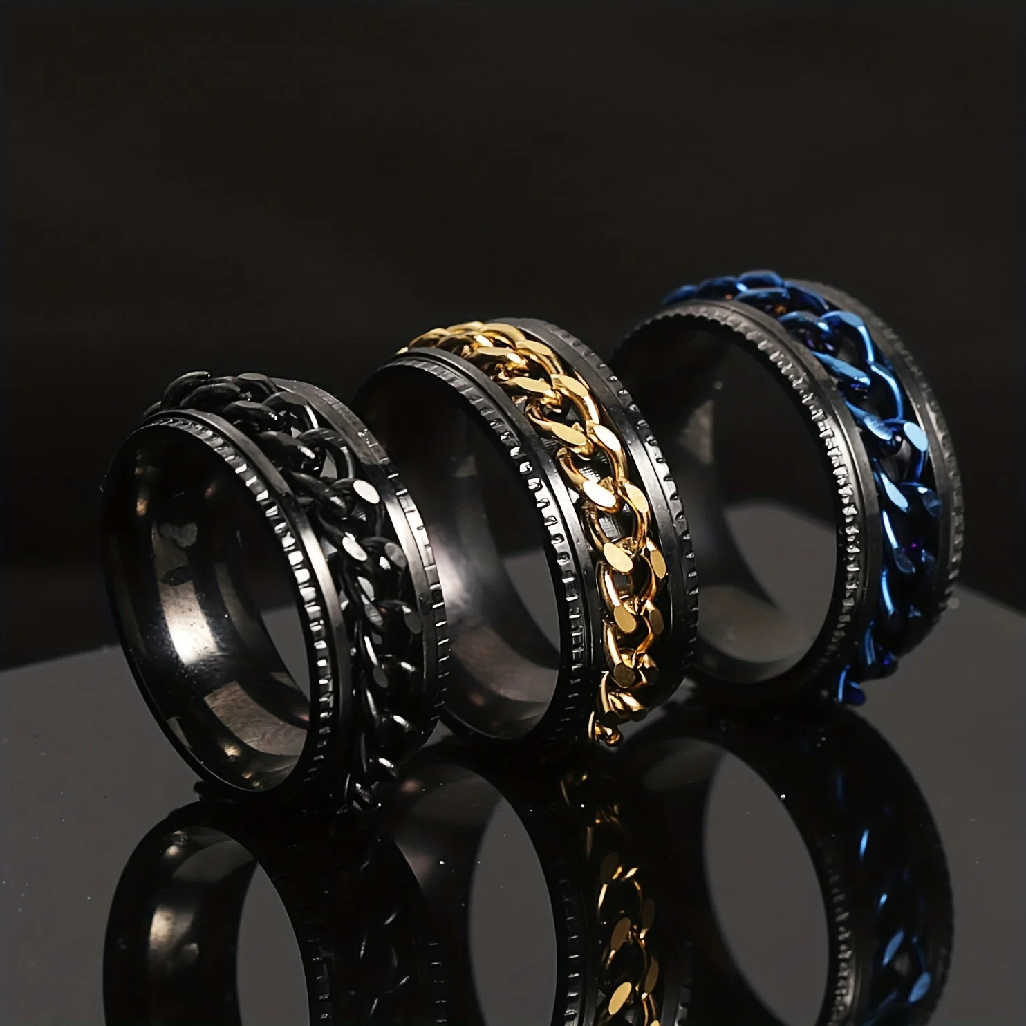 Luxurious 18K Gold Plated Stainless Steel Men's Ring – Elegant, Durable with Unique Rotatable Feature image 2