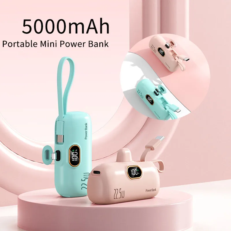 Mini Power Bank 5000mAh 22.5W Fast Charging PowerBank Portable Charger for iPhone 16 15 14 Samsung Xiaomi External Spare Battery
