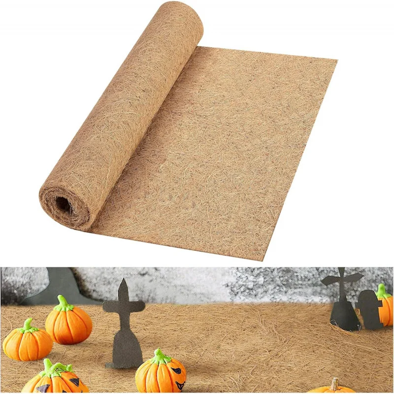 

【Halloween Village Scene Decor】Natural Coconut Fiber Haunted House Display, Spooky Town Decorations for Tabletop, Party