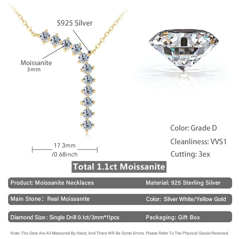 1,1 cttw echte Moissan ite Ins Stil trend ige Halsketten für Frauen Diamant Test Vergangenheit Trend Luxus schmuck Sterling Silber gra