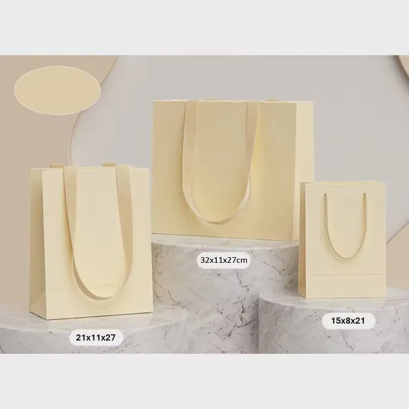 20pcs Beige Gift Bags For Wedding Birthday Party Custom Logo Clothing Product Packaging Bag Handbag Shopping Paper Bag - view 2
