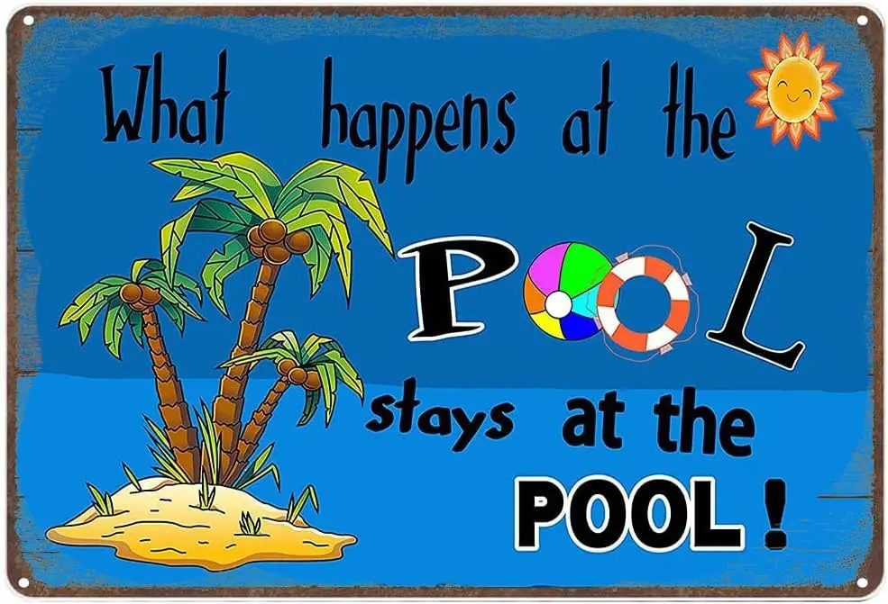 Krouterebs What Happens at The Pool Stays at The Pool Antique Tin Sign Retro Wall Decor for Home Gate Garden Bars Resta