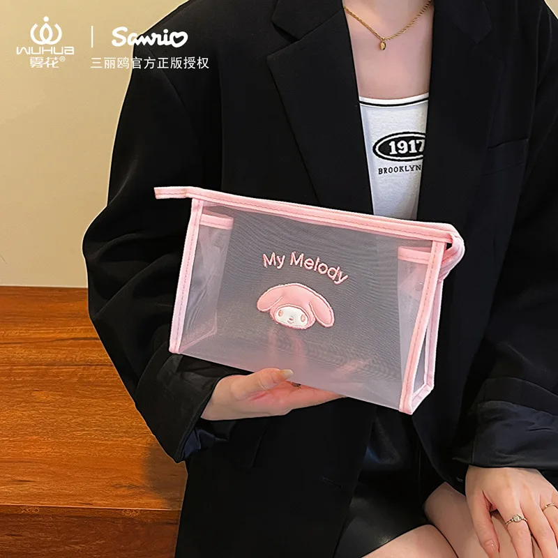 

Sanrio Mesh Zipper Pencil Bag My Melody Cinnamoroll Student Storage Case Transparent Storage Bag Stationery Cosmetics Bag Gifts