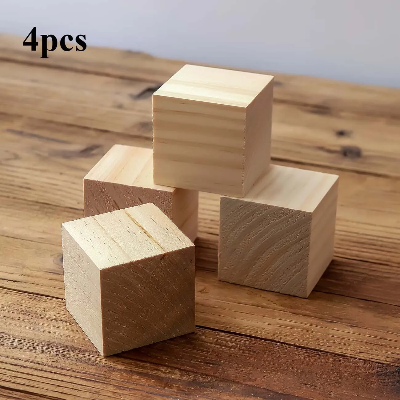 4pcs 4CM Wood Blocks Cubes DIY Hand-painted Gift Wood Blocks for Building Models Craft Art Creation