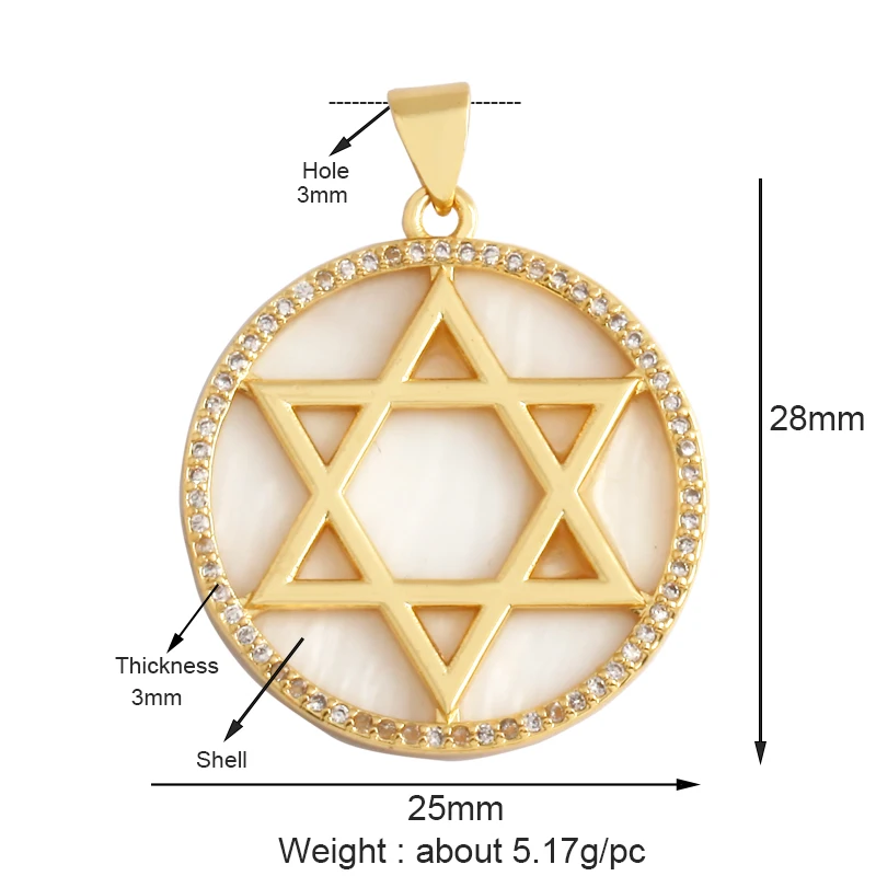 Kompass, glänzender Sonne, Mond, Stern, Muschel-Charm-Anhänger, 18 Karat vergoldetes Gold, eingelegter Zirkonia, Schmuck, Halskette, Armband, Zubehör S45 – Detail 7