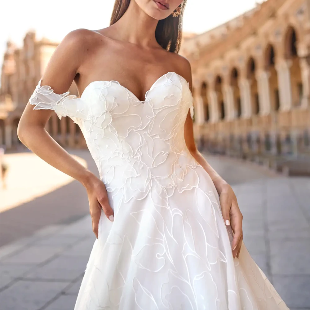 ストラップレスオフショルダー恋人ネックウェディングドレスアップリケレース A ラインブライダル成長カスタマイズオープンバック Vestidos デノビア