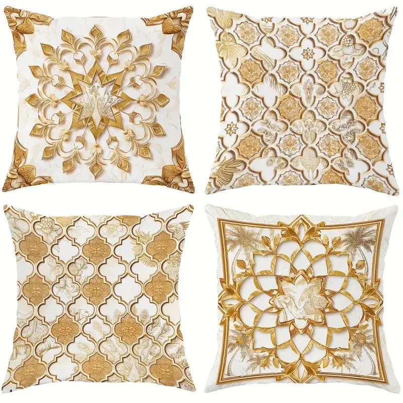 Home Decor Golden Ornate Pattern Decorative Pillow Covers Pattern Cushion Cover Suitable For Sofa Bedroom Car Pillow Cover