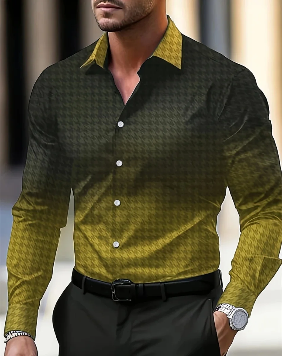 Neue Einfache Mode männer Langarm-shirt Farbverlauf Plaid Druck Täglich Casual Business einreiher Hemd männer hemd Tops
