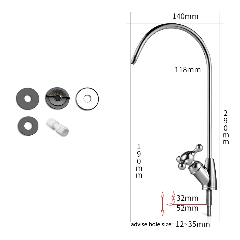 Oczyszczacz Bezpośredni kran do picia Kran kuchenny Chromowany wąż przyłączeniowy 1/4 cala Części filtrów odwróconej osmozy