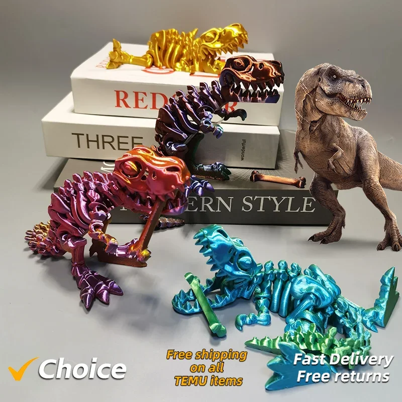 Tyrannosaurus Rex Fossil Dragon 3D Printing Skull Dragon Movable Joint Decoration Toy Can Stand Big-mouth Dinosaur Model