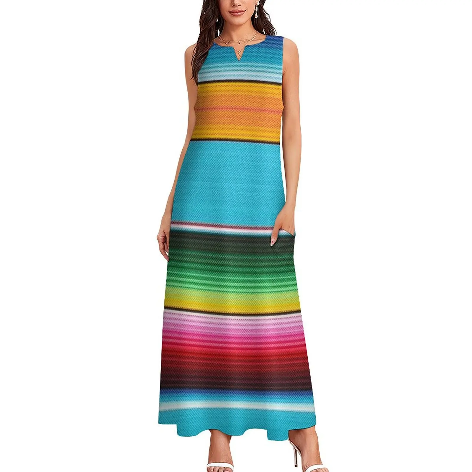 Classical Mexican Poncho Background Long Dress Women's summer long dress summer dresses ladies 2025