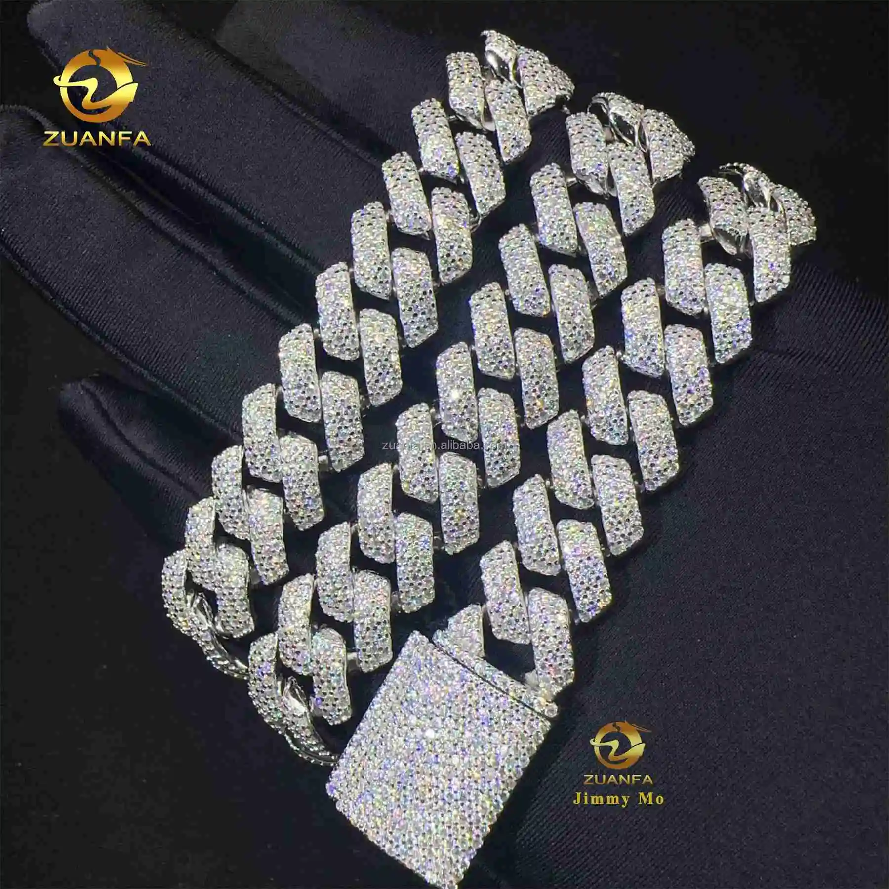 Pass Diamond Tester 925 Solid Silver 14mm Three Rows Big Guy Buss Down Iced Out Hip Hop VVS1 Moissanite Miami Cuban Link Chain，