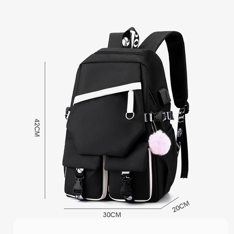 Kamado Nezuko Demon Slayer USB Backpack Laptop Lightweight Patchwork Backpack Women Men Rucksack Travel Bag Mochilas