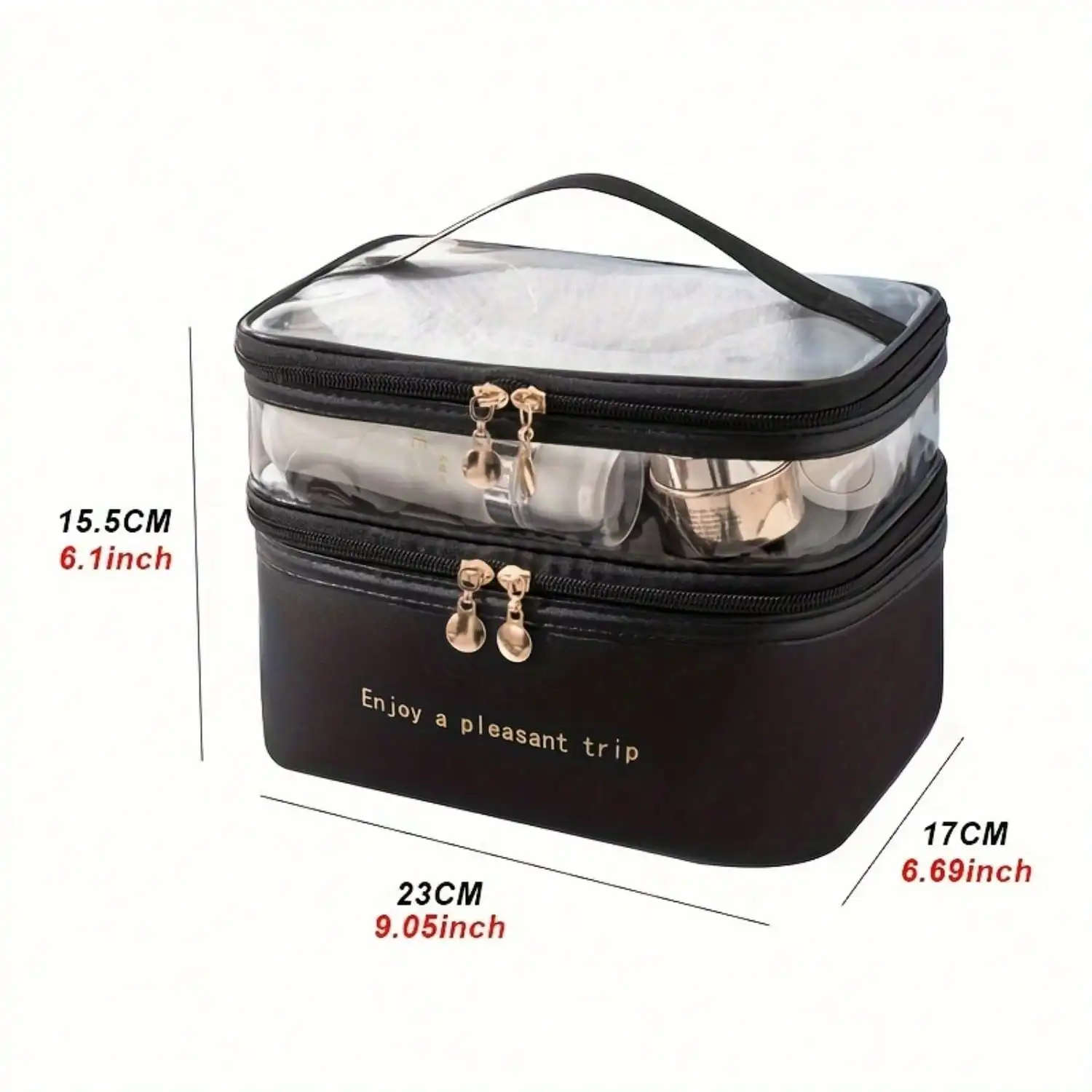 Large-capacity Double-layer Cosmetic Bag - Stain Resistant, Water-resistant, Fashionable Faux Leather Travel Bag