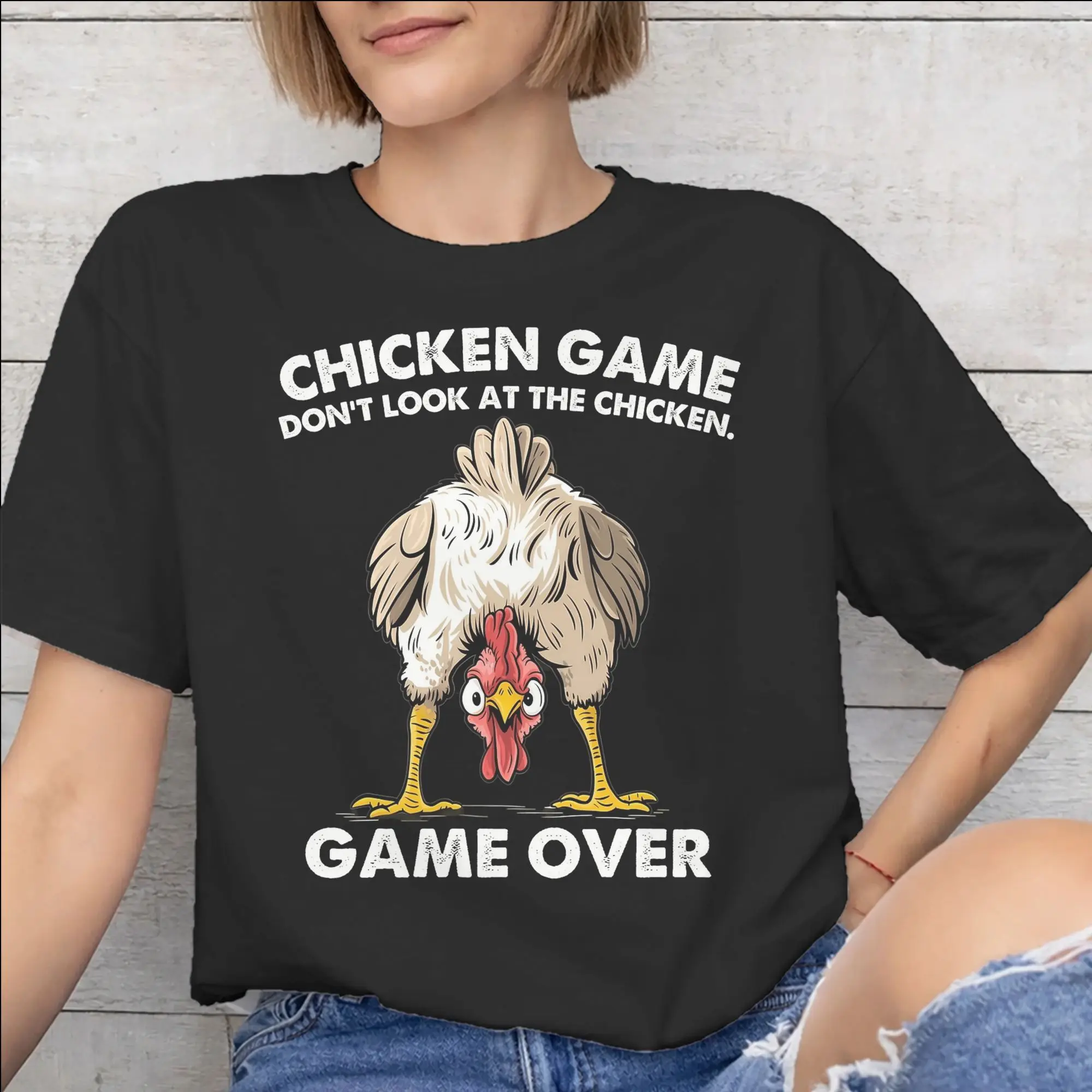 Printed Chicken Game Dont Look At The Chicken T Shirt For Unisex  Pure Cotton T-shirts Short Sleeve Clothing