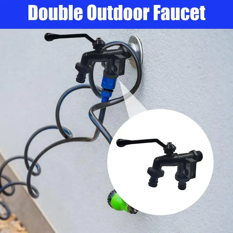 Outdoor Garden Water Faucet 1/2 Inch Inlet Outdoor Double Outlets Water Faucet Frost-Proof Outside Faucet Heavy Duty 2 Way