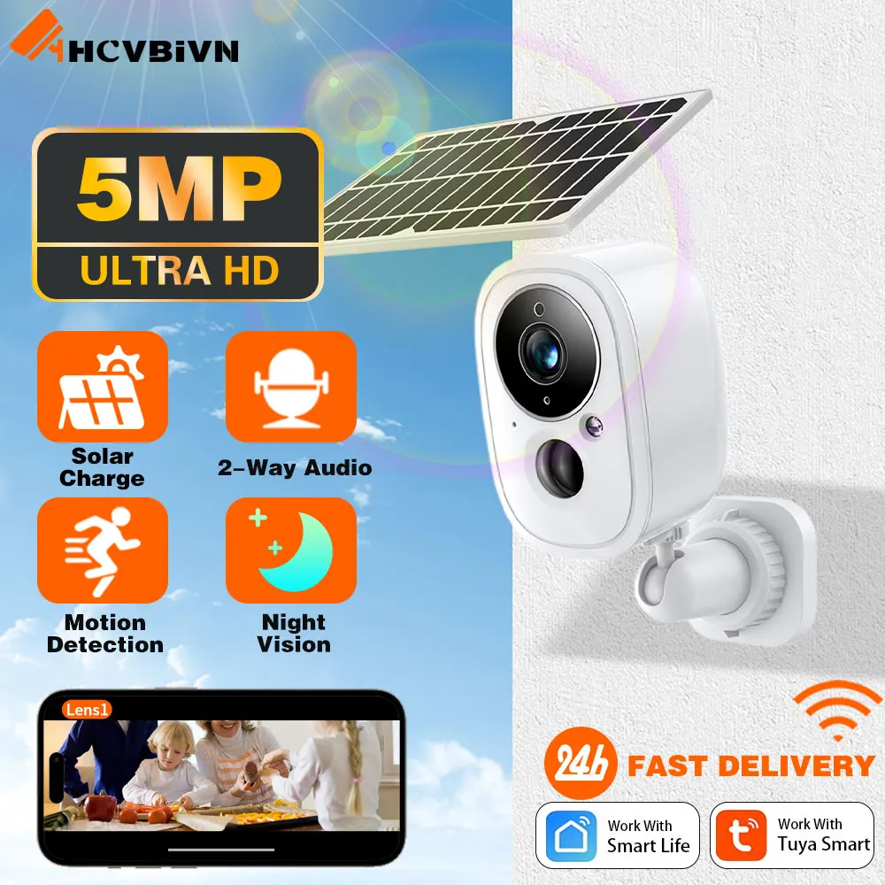 

5MP HD Wireless Outdoor Wifi Home Solar PTZ Camera CCTV Solar Panel Recharge Li-Batteries Surveillance Cam Works With Tuya APP