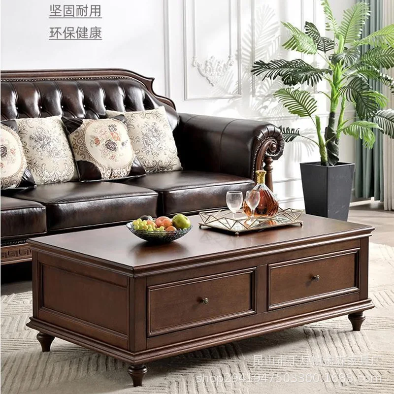 

American rural all-solid wood coffee table living room old antique drawer coffee table