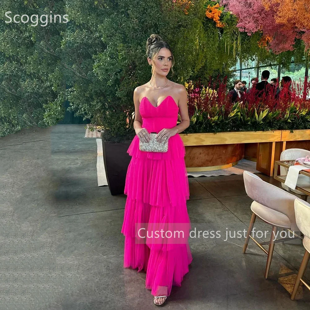 Scoggins فساتين سهرة Customize Evening Dress A-Line Strapless Simple Floor-Length Zipper Up Sleeveless Wedding Dresses