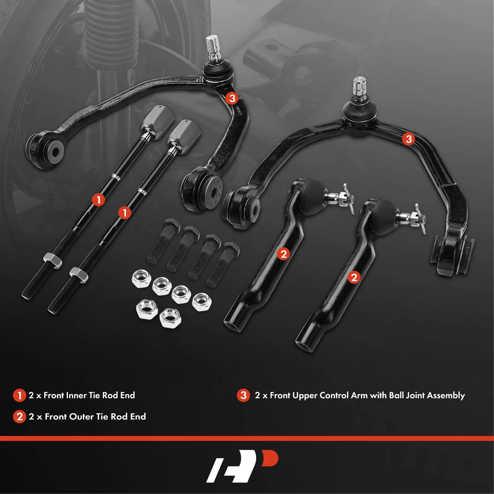 A-Premium 6x Front Control Arm & Tie Rod End with Ball Joint for Mercury Cougar 1989-1997 Ford Thunderbird 1989-1997