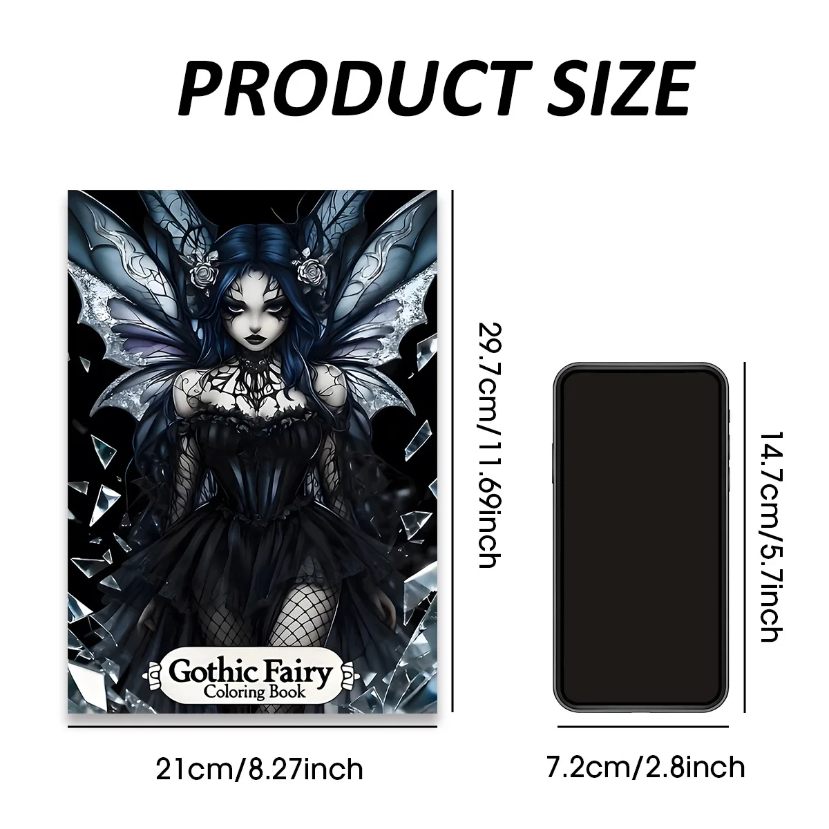 Gothic Fairy Coloring Book Dark Goth Fairy Black Lace Dress Crystal Wing Spooky Fantasy Stress Relief Drawing Gift For Adults