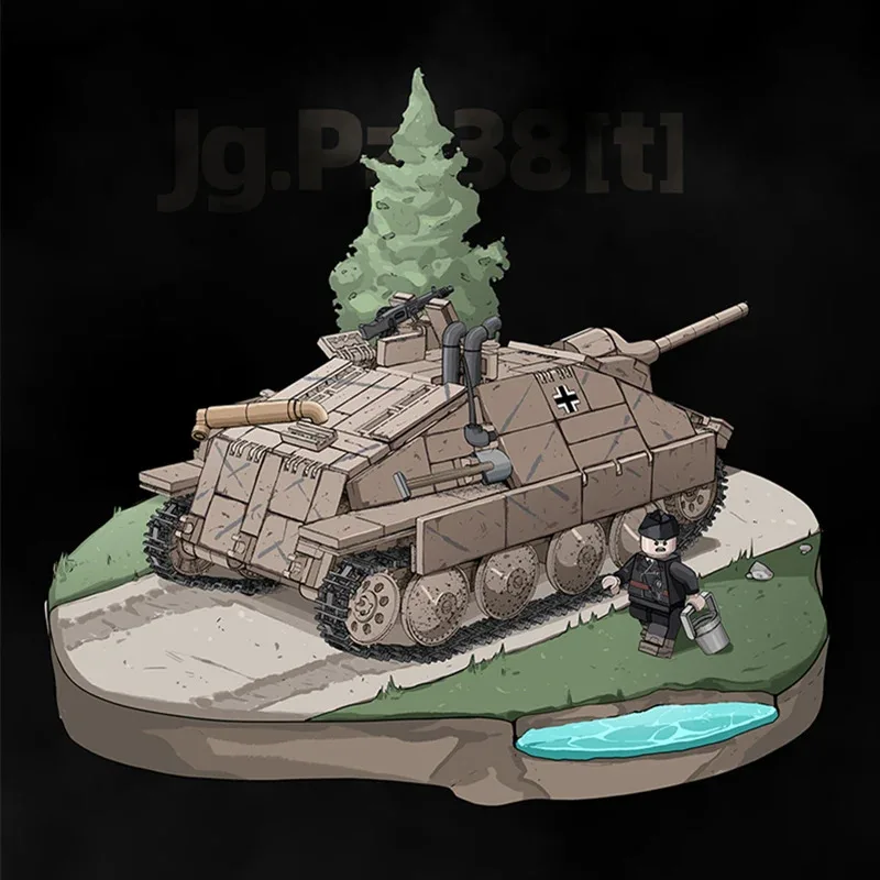 2025 لعبة جديدة من الحرب العالمية الثانية Jagdpanzer 38 (t) مجموعة مدمرة دبابة هيتزر لعبة بناء للأولاد بمقياس 1:28 موديل Jg.Pz.38 [t] 100311