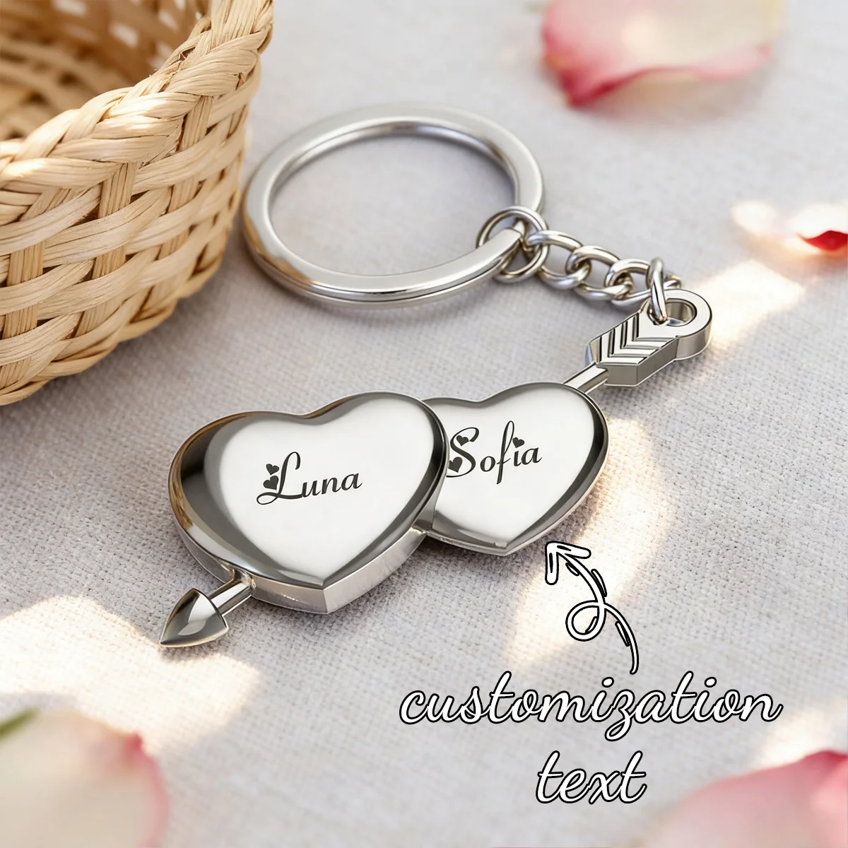 1pc Custom Name Heart Keychain, Gold Plated SS, Couple Gift for Valentine Xmas Grad & Anniversary