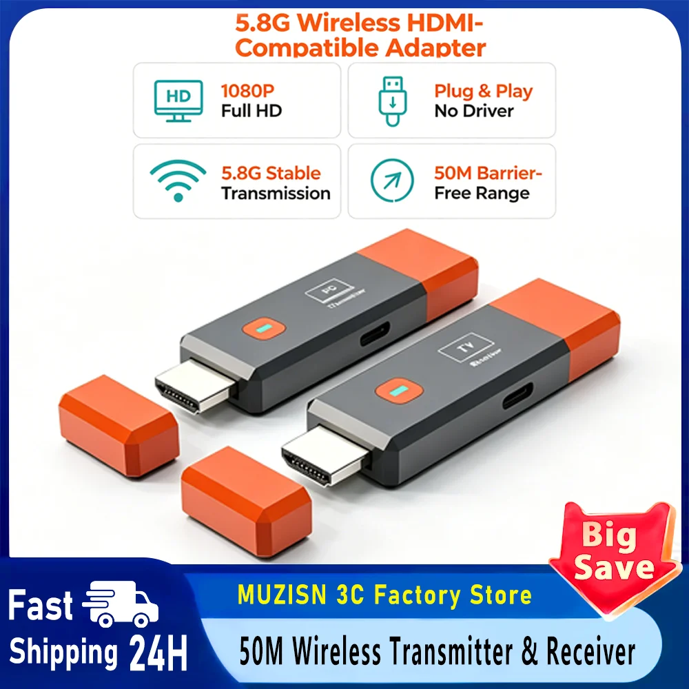 Wireless Transmitter & Receiver, 4K Decode Input 1080P@60Hz Output, Ultra-Low Latency  Plug & Play for Gaming, Home Theater