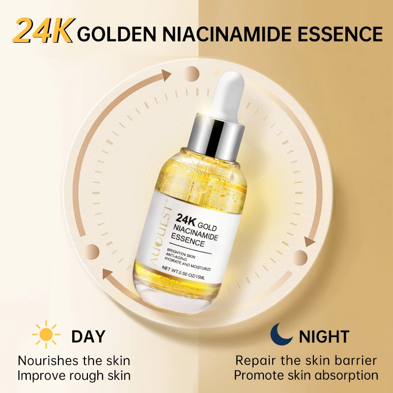 Niacinamide Serum Hyaluronic Acid for Face Brightening 24K Gold Serum Lifting Moisturizing Facial Skin Care Products AUQUEST