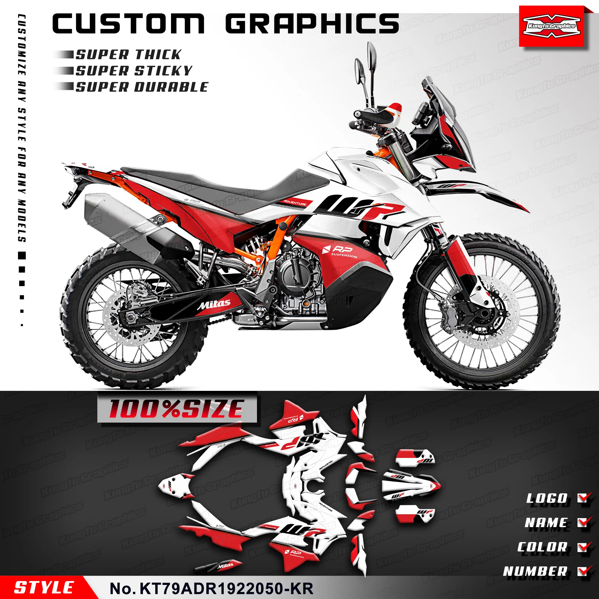

KUNGFU GRAPHICS Custom Sticker Kit Laminated Decals for KTM 790 890 Adventure ADV R S L 2019 2020 2021 2022 Wrap Design, Shield