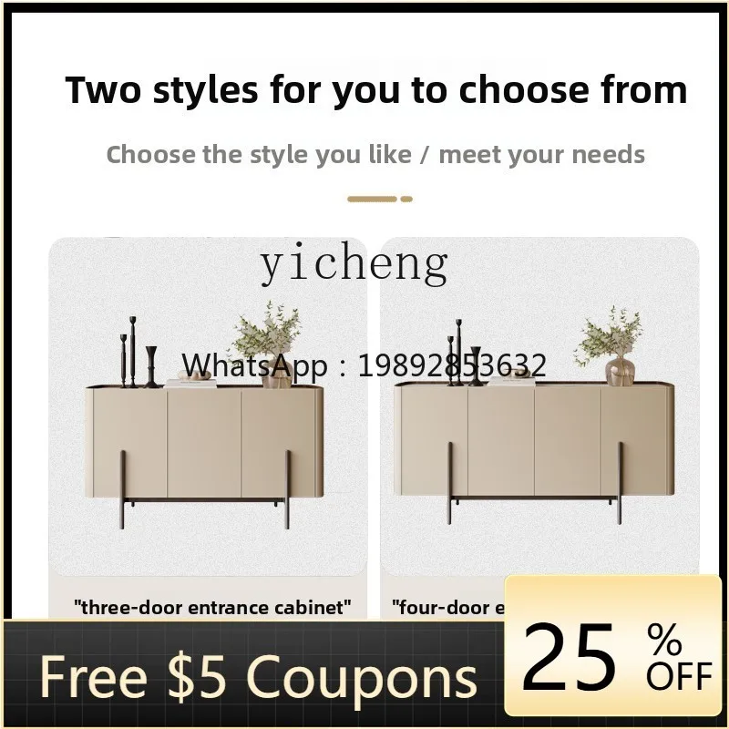 

AB home entrance cabinet saddle leather minimalist rock slab storage door locker living room wall dining side cabinet