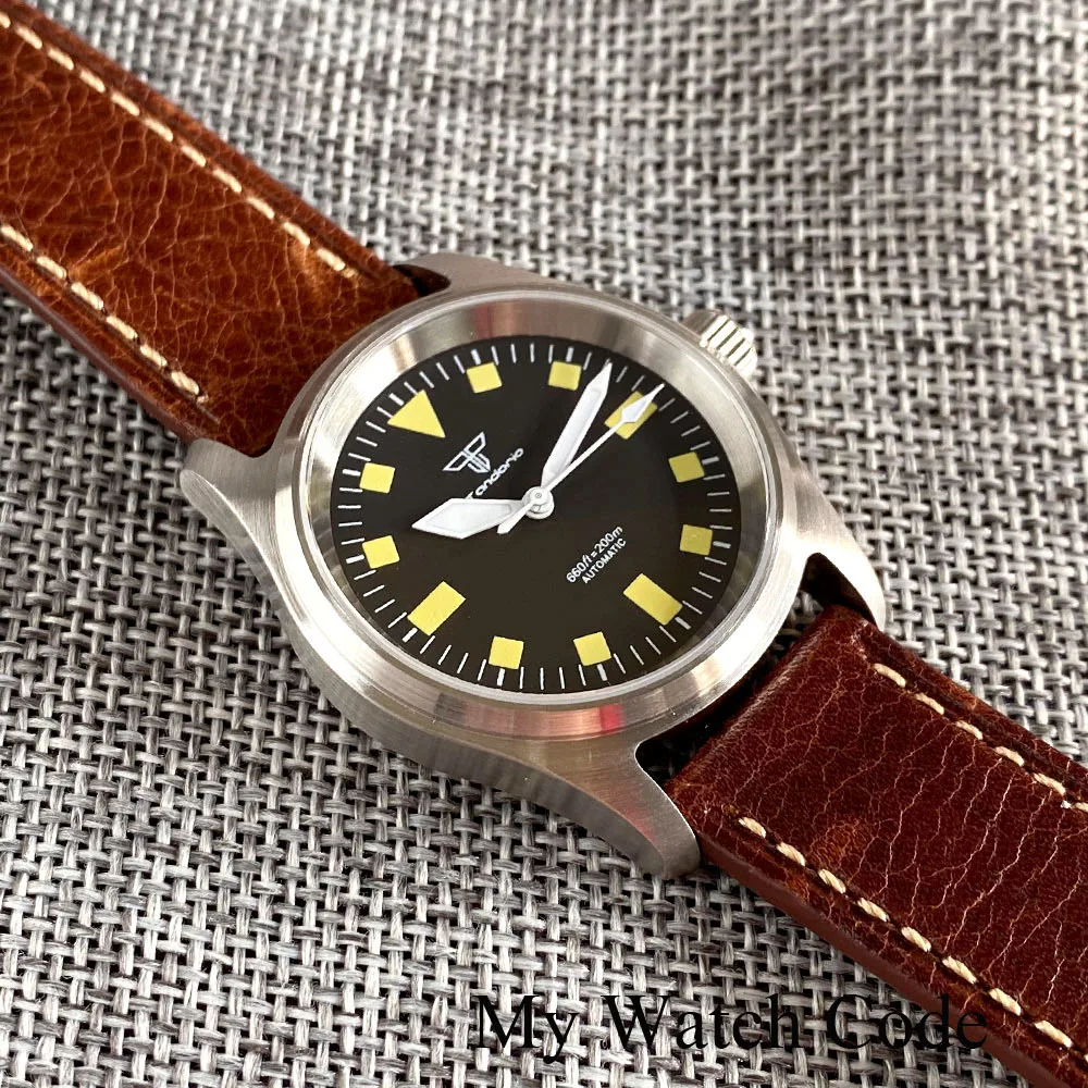 20bar Waterproof Men Lady Pilot Watch 36mm Vintage Yellow Numbers Mechanical Wristwatch NH35 Tandorio Brand Folding Clasp Lume