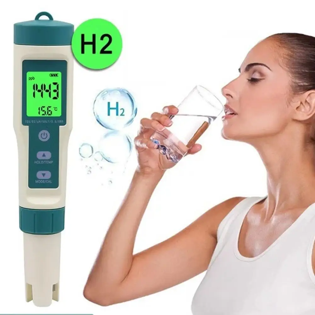 

8-in-1 Digital Water Quality Tester with PH, TDS, EC, ORP, Salinity, S.G, H2 & Temp | Professional Hydrogen-Rich Meter