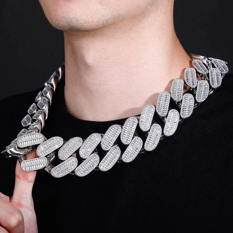 39MM Hip Hop Oversize Iced Out Cuban Link Chain Baguette Lab Diamond Cuban Link Necklace For Men