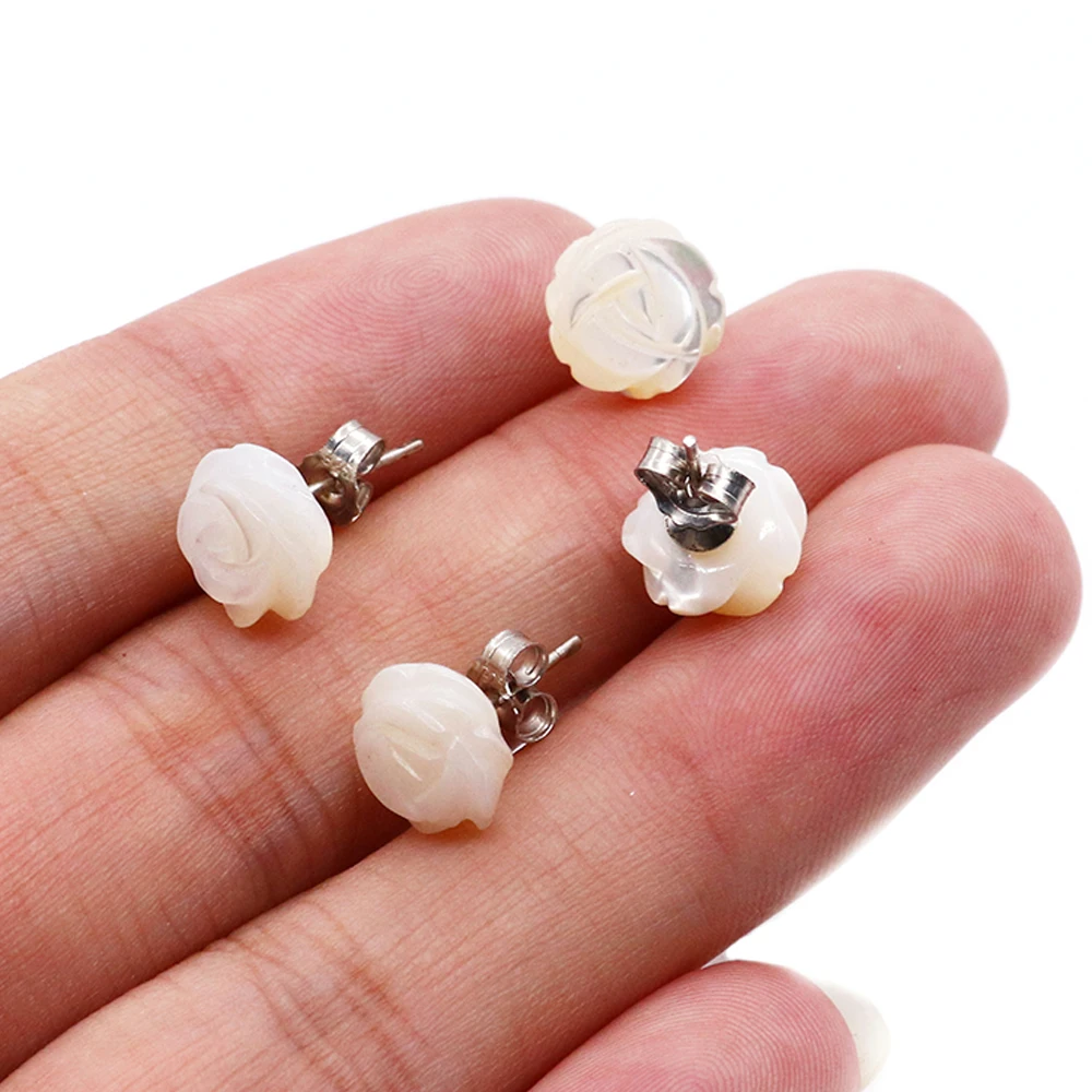 Trendy Mother-of-pearl Shell Stud Earrings White Shell Flower Stainless Steel Earrings for Women Lovely Wedding Jewelry Gifts