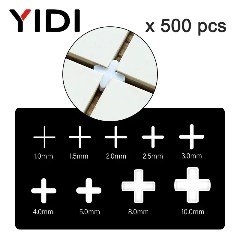 500pcs 1/1.5/2/2.5/3mm Resuable Plastic Cross Spacer for Laying Tile Ceramic Leveling System Wall Floor Construction Tiler Tools