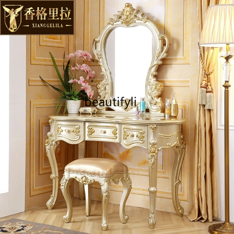 

European solid wood dresser American villa luxury bedroom storage cabinet champagne gold household high-end