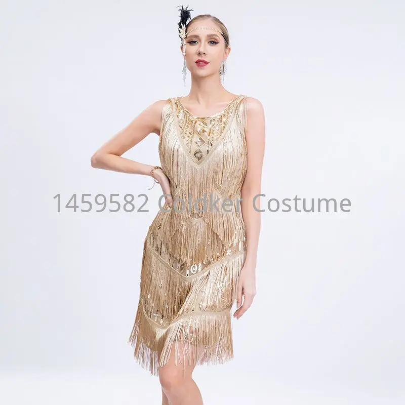 1920s Flapper Retro Sequin Dress Gatsby Dance Tassel Dress Wedding Party Nail Bead Toast Cocktail Dress