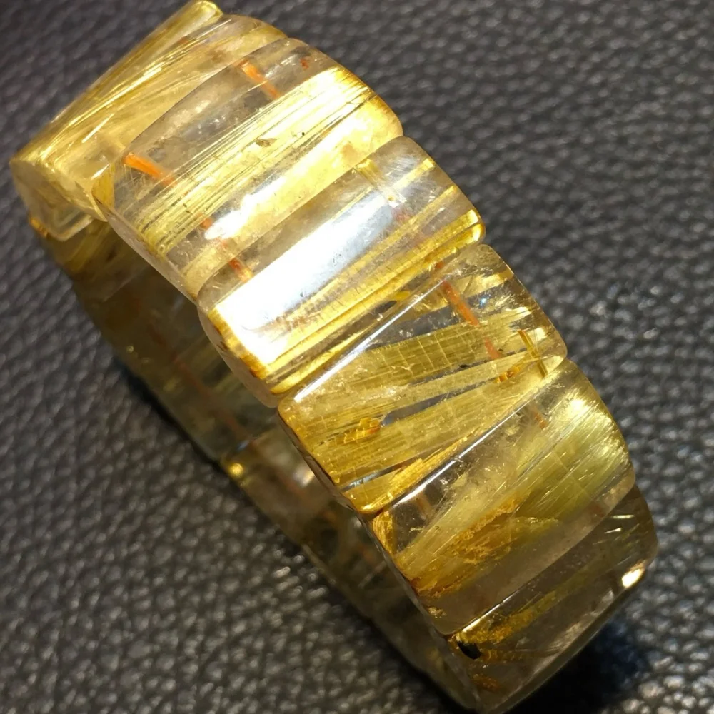 Natural Golden Rutilated Quartz Bangle Crystal Gemstone Fashion Healing Chakra Reiki Yoga Energy Bracelet 1pcs 20*7mm