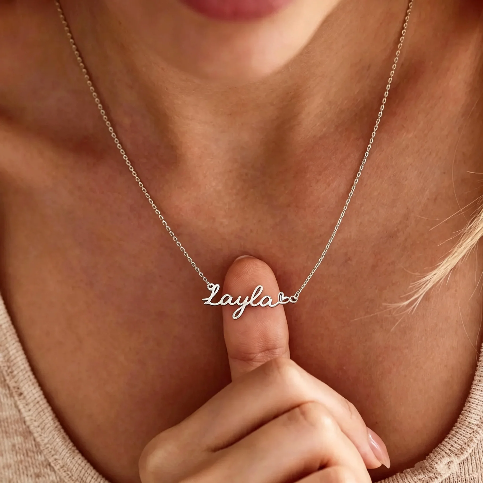 Custom Cursive Name Necklace With Tiny Heart Personalized Nameplate Pendant Necklaces Stainless Steel Dainty Jewelry Best Gift