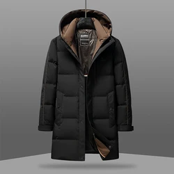 Winter long down jacket, large size thick warm slim fashion 90 duck down hooded winter coat 2024 new men's wear