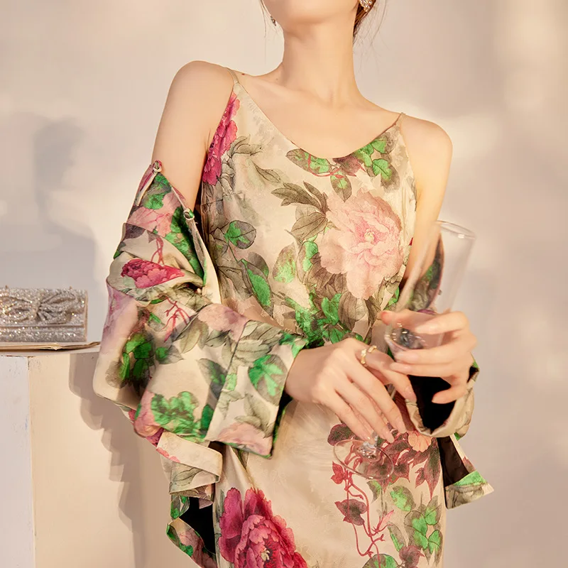 New Chinese Style Improved Temperament Top Flower Embroidery Design Sense Slip Dress Set