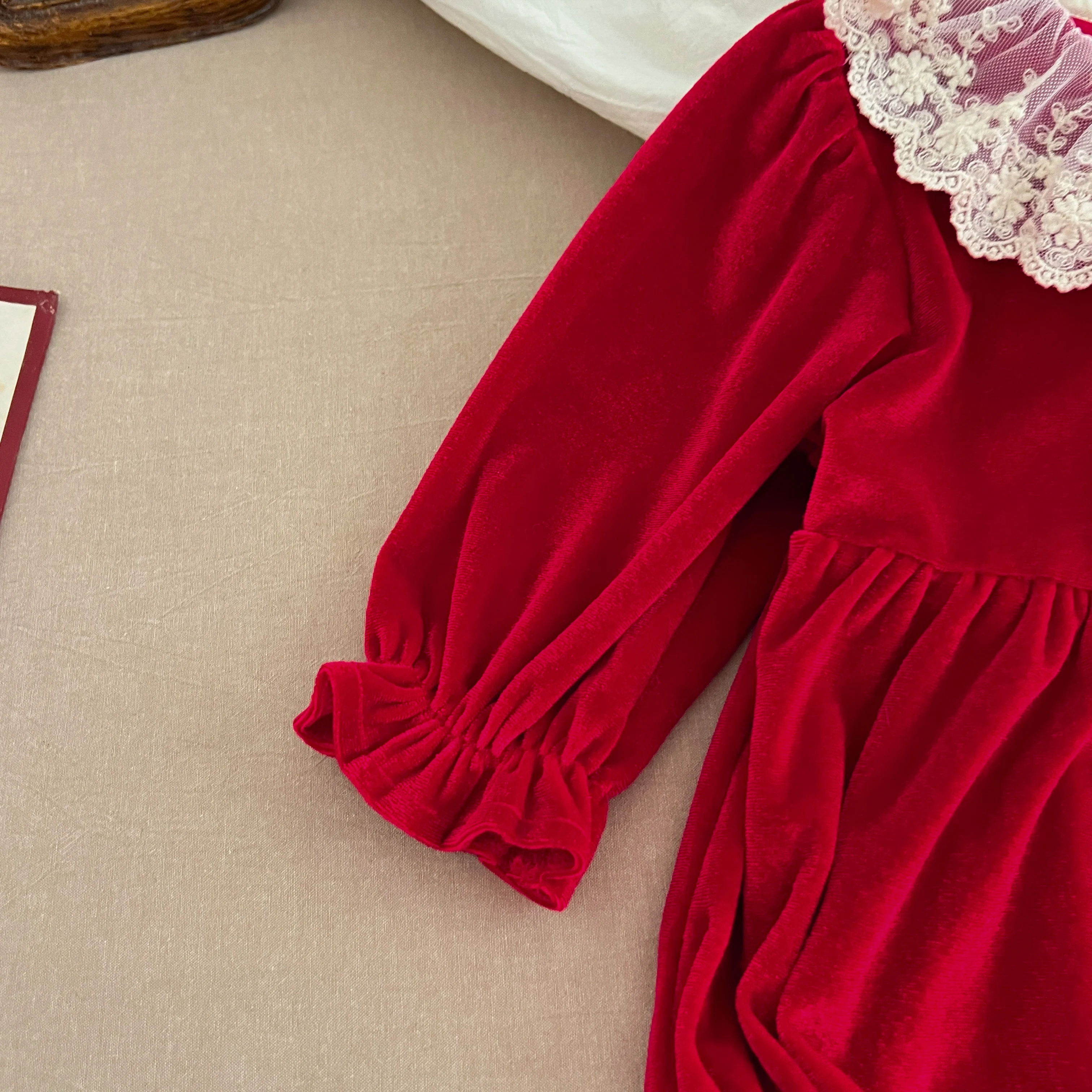 0-3Y Weihnachten Strampler Neugeborenen Kinder Baby Mädchen Rot Strampler Süße Rote Spitze Prinzessin Infant Neue Baby Mädchen Strampler kleidung – Detail 6