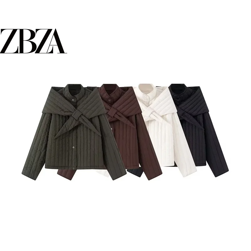 Detachable Scarf Cotton Jacket Pure Color Stand Collar Versatile Commuter Style Women's Fashion Autumn Collection Coat
