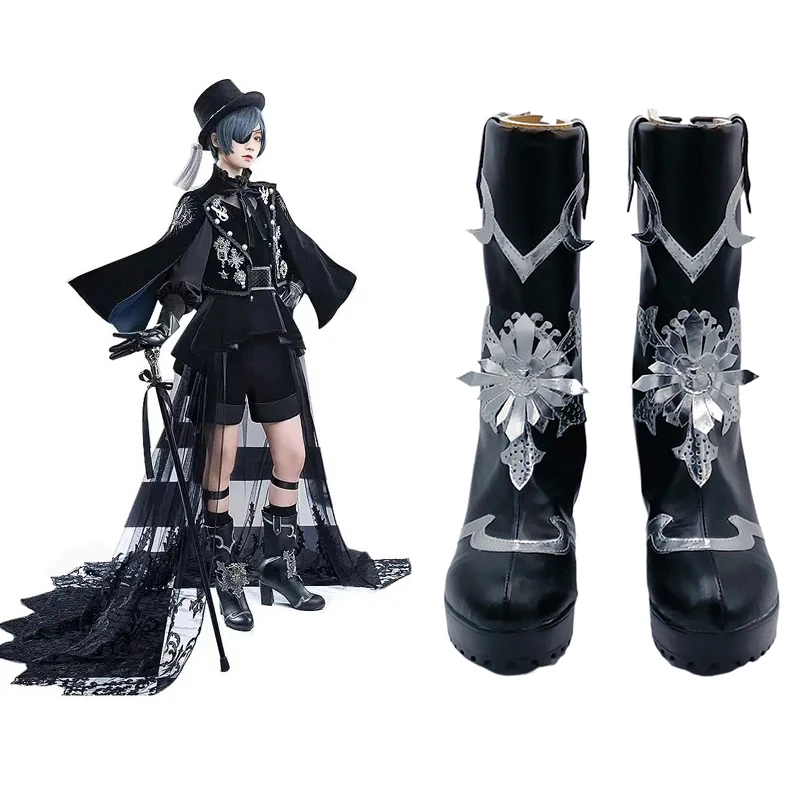 

New Anime Black Butler Kuroshitsuji Shoes Cosplay Ciel Phantomhive Costume 15th Anniversary Boots Custom Made